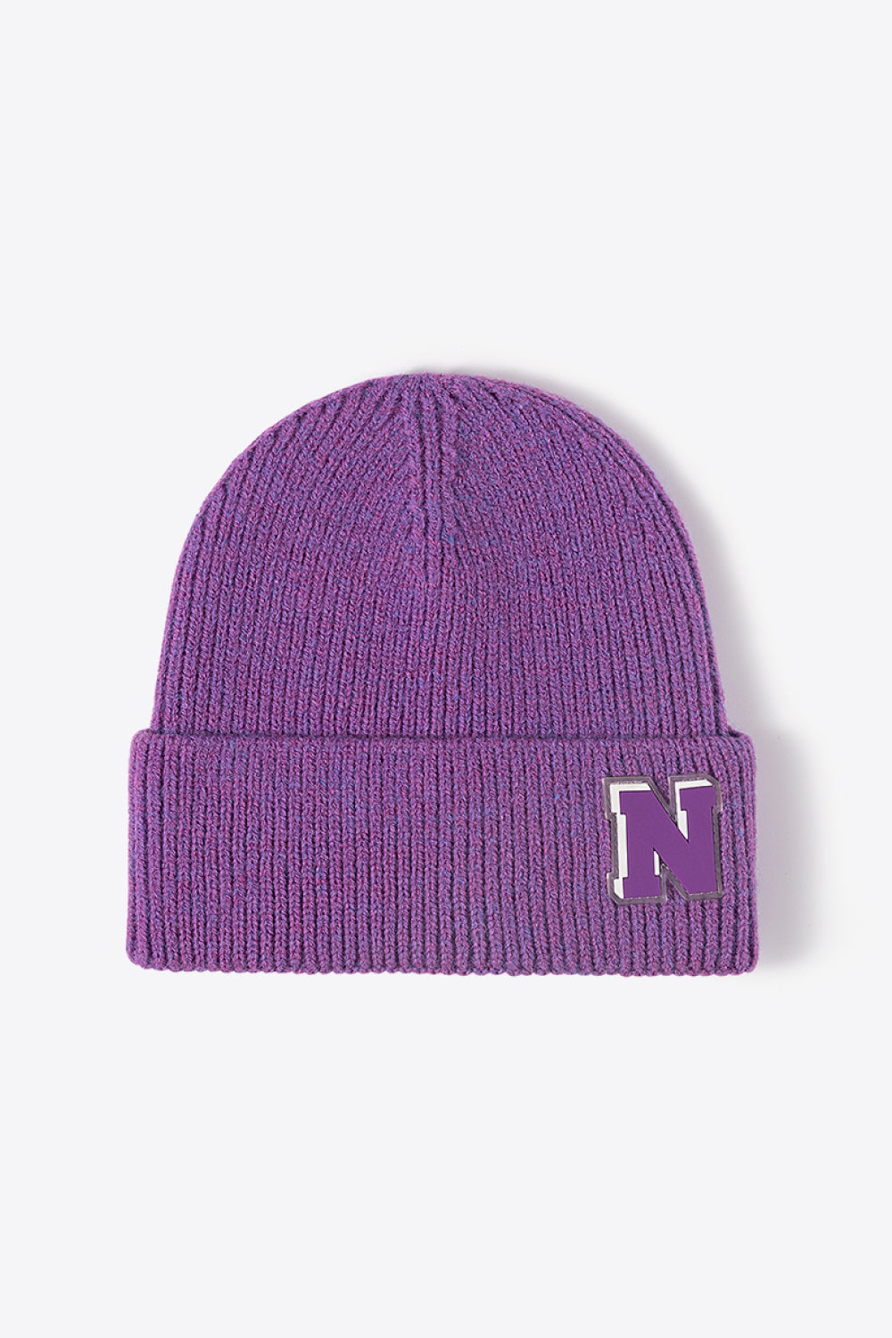 Letter N Patch Cuffed Knit Beanie