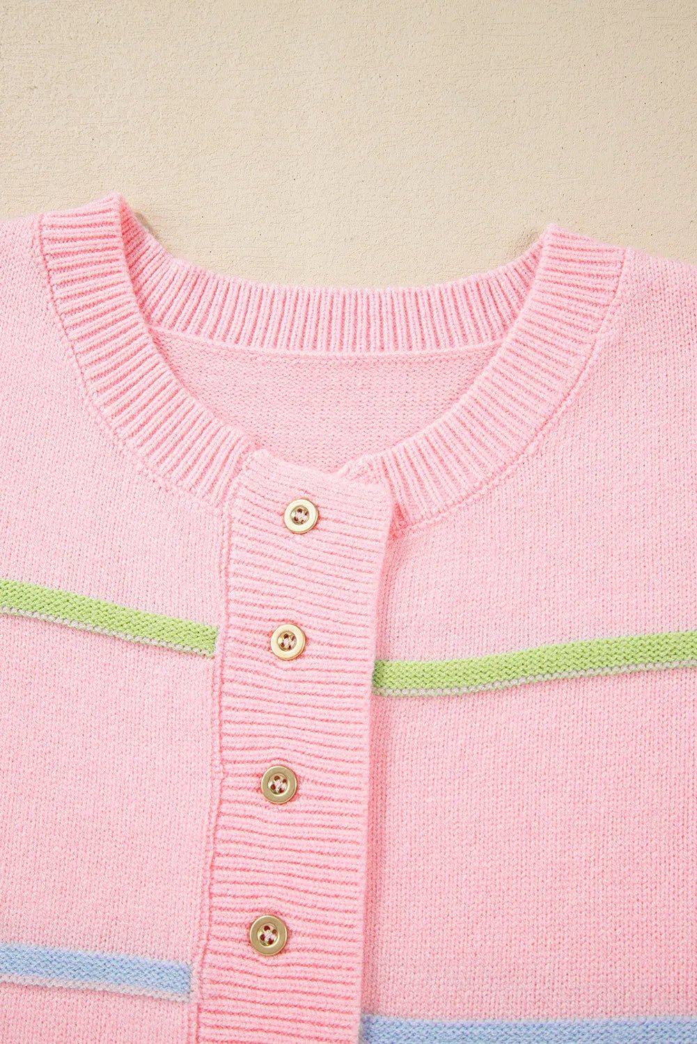 Contrast Striped Half Button Round Neck Sweater