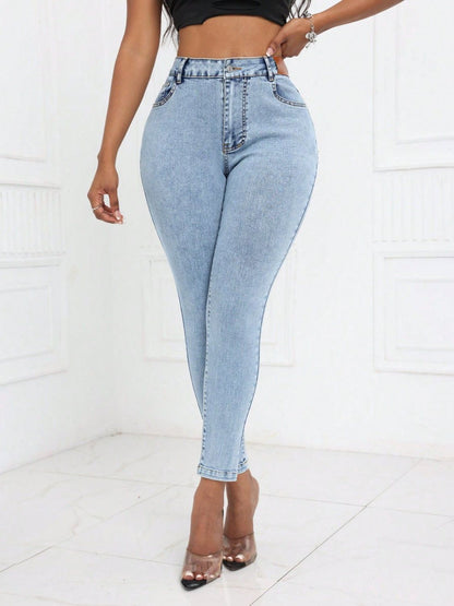 High Waist Skinny Jeans with Pockets