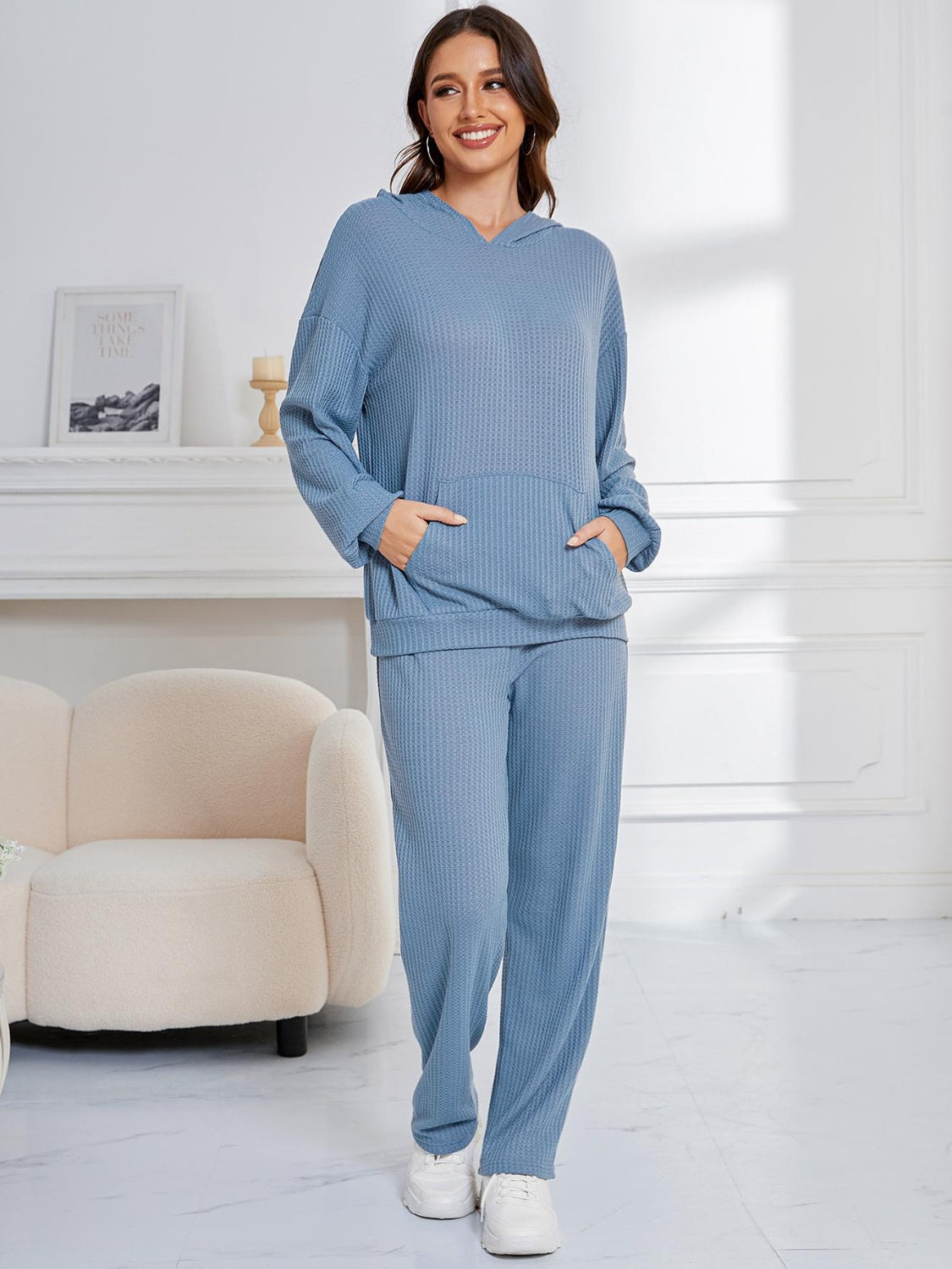 Dropped Shoulder Long Sleeve Hoodie and Pants Set