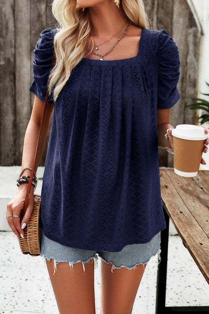 Devine Eyelet Square Neck Puff Sleeve T-Shirt