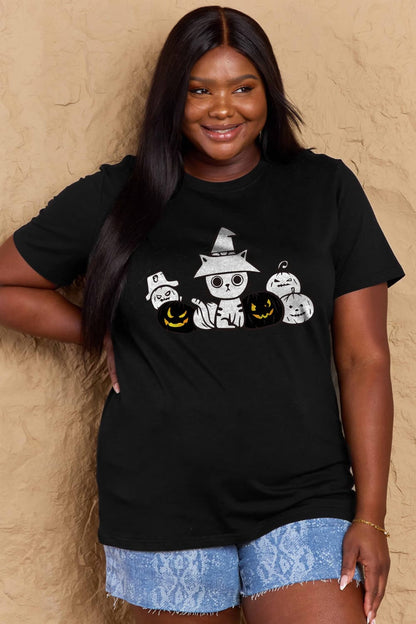 Simply Love Full Size Cat &amp; Pumpkin Graphic Cotton T-Shirt