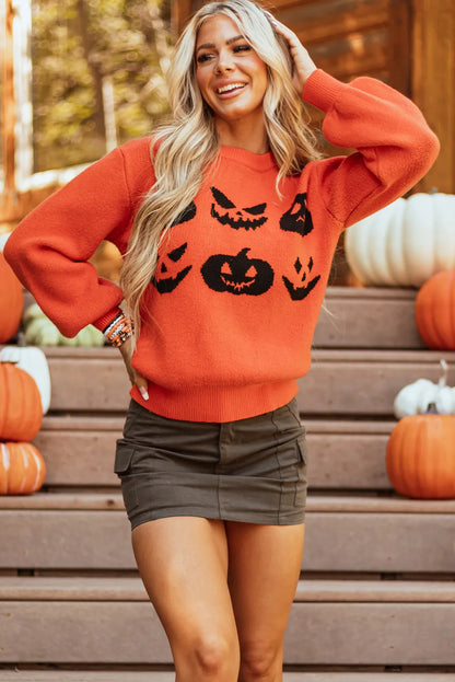 Pumpkin Pattern Round Neck Sweater