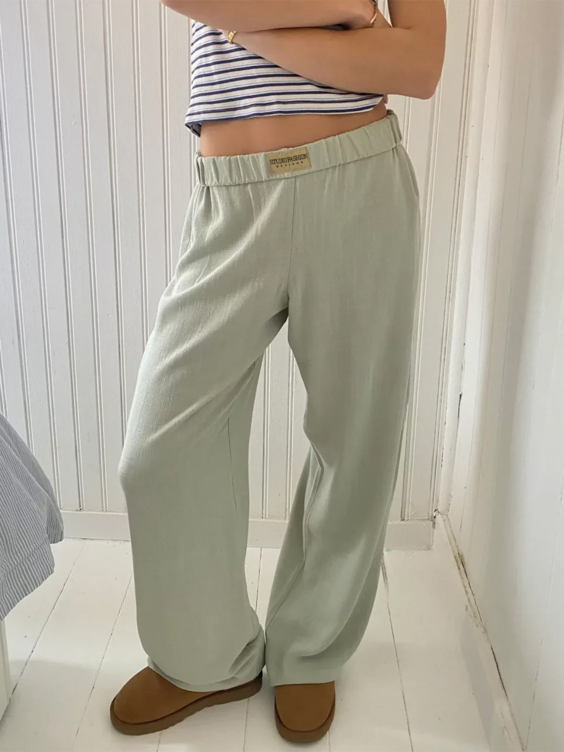 Elastic Waist Wide Leg Pants