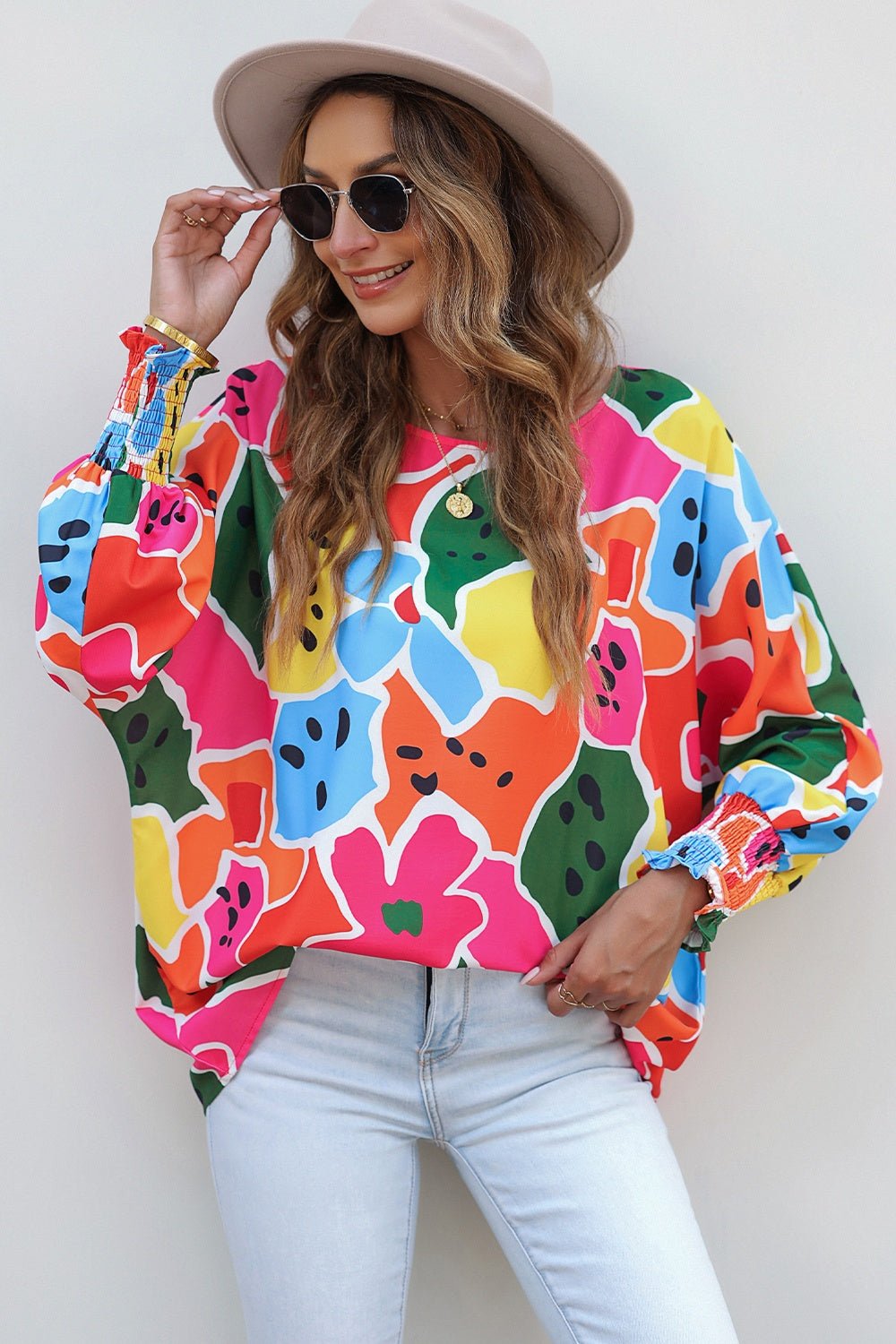 Abstract Lantern Sleeve Blouse | Trending Chic NZ