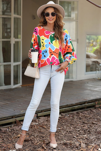 Abstract Lantern Sleeve Blouse | Trending Chic NZ