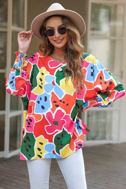 Abstract Lantern Sleeve Blouse | Trending Chic NZ