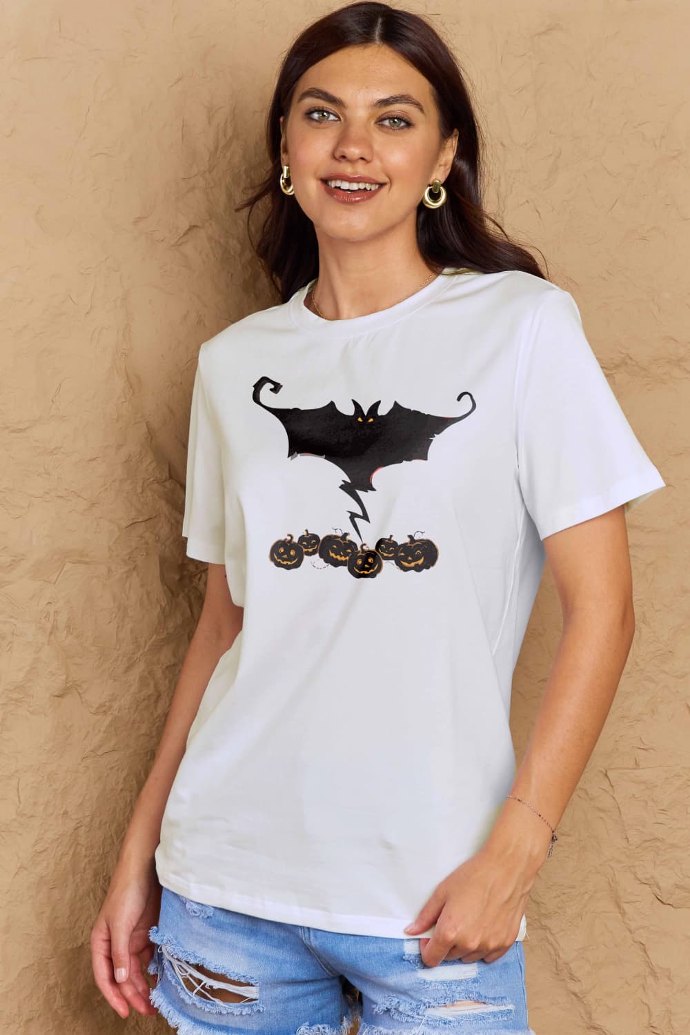 Simply Love Full Size Bat &amp; Pumpkin Graphic Cotton T-Shirt