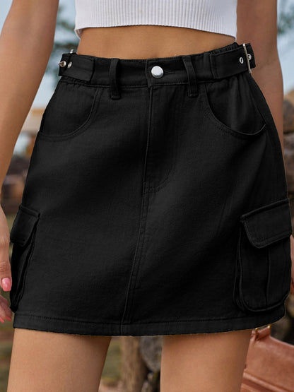 Adjustable Waist Denim Skirt with Pockets | Trending Chic NZ