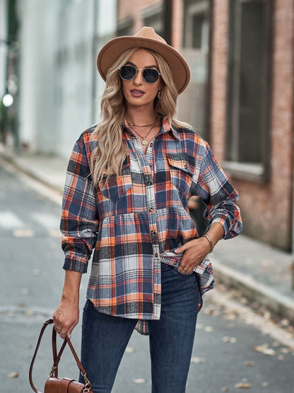 Plaid Button Up Dropped Shoulder Shirt