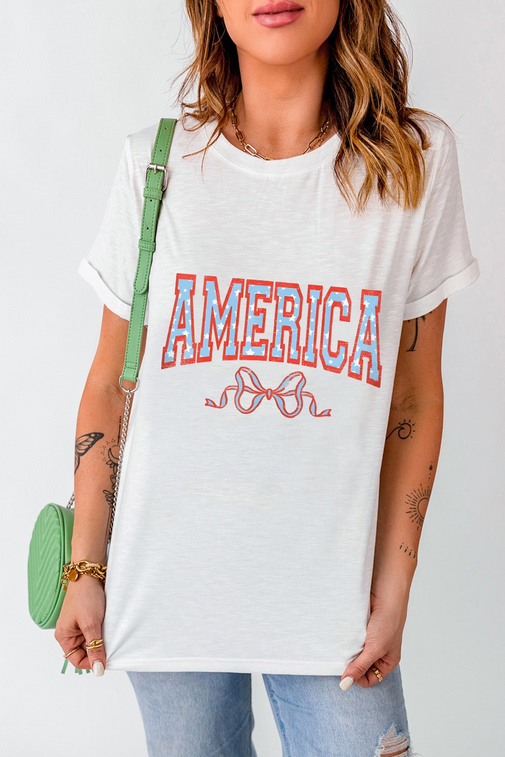 AMERICA Round Neck Short Sleeve T-Shirt | Trending Chic NZ