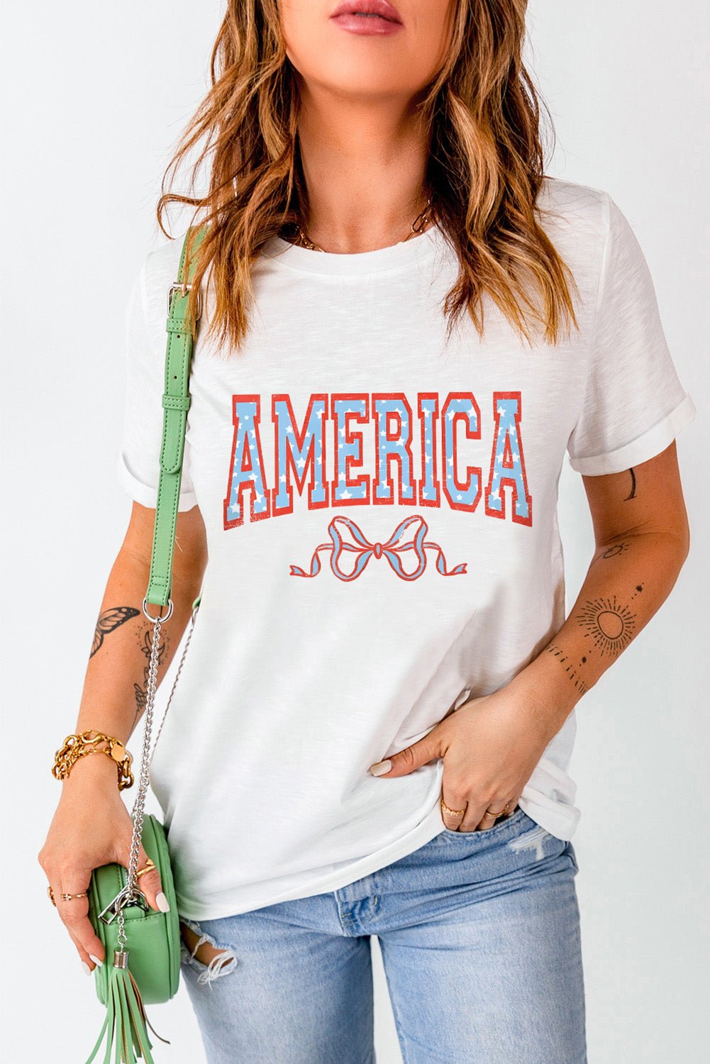 AMERICA Round Neck Short Sleeve T-Shirt | Trending Chic NZ