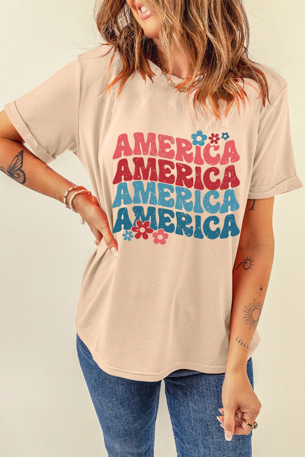 AMERICA Round Neck Short Sleeve T-Shirt | Trending Chic NZ