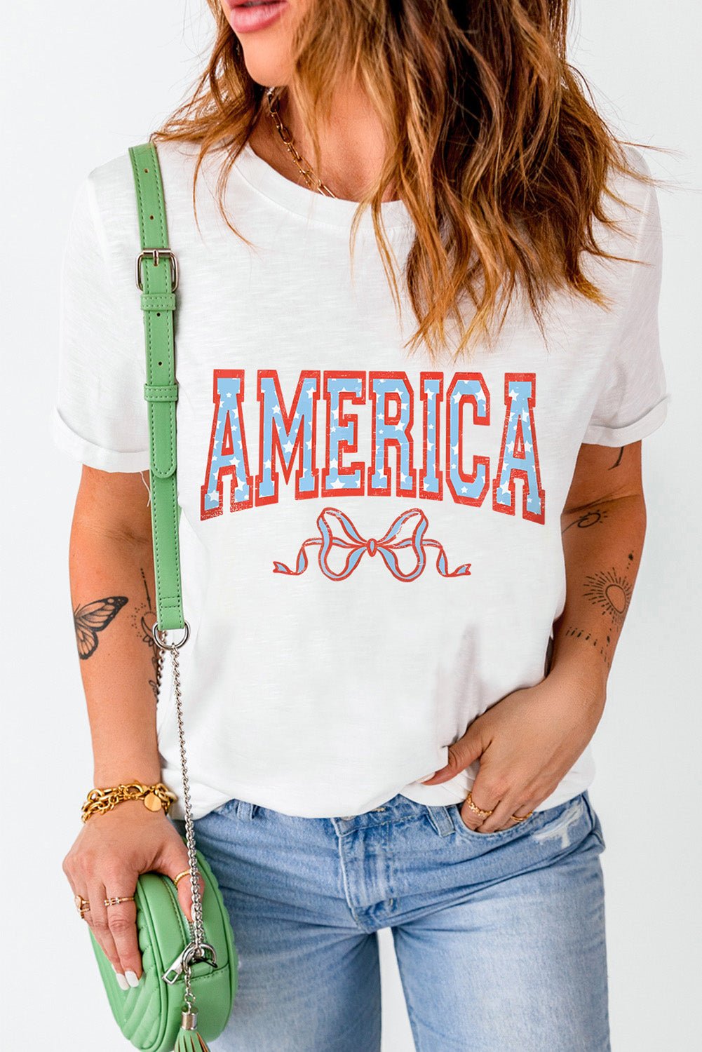 AMERICA Round Neck Short Sleeve T-Shirt | Trending Chic NZ