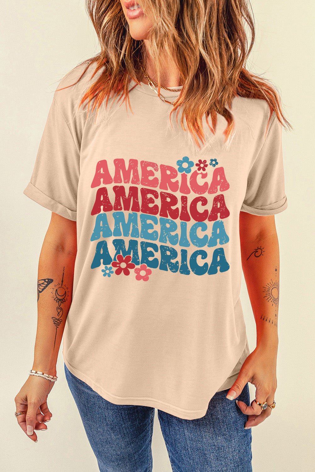 AMERICA Round Neck Short Sleeve T-Shirt | Trending Chic NZ