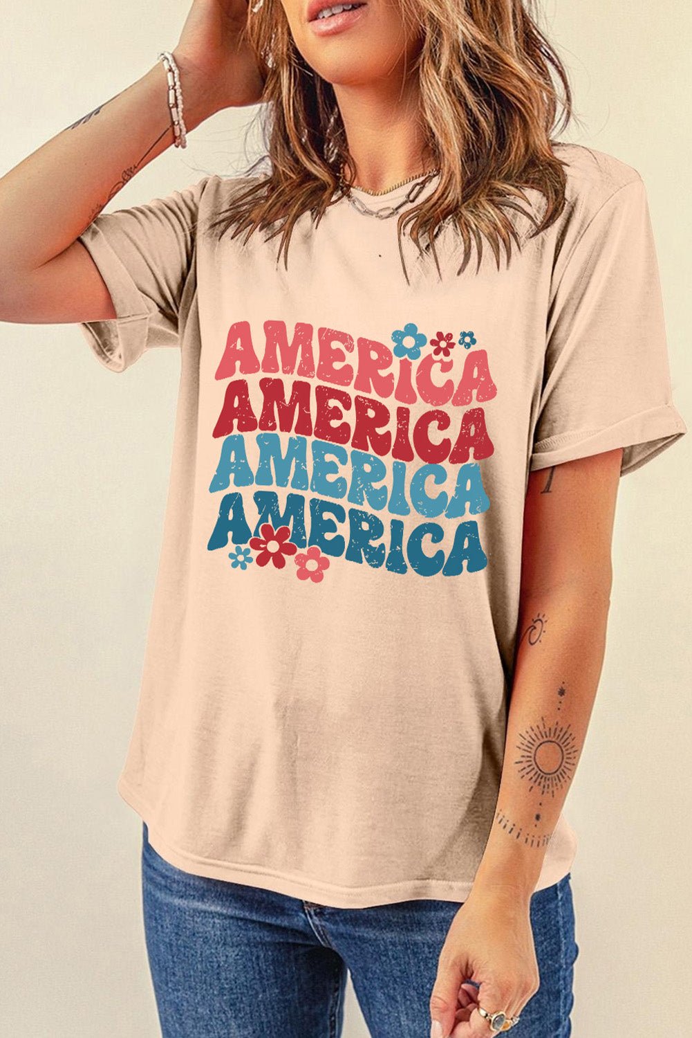 AMERICA Round Neck Short Sleeve T-Shirt | Trending Chic NZ