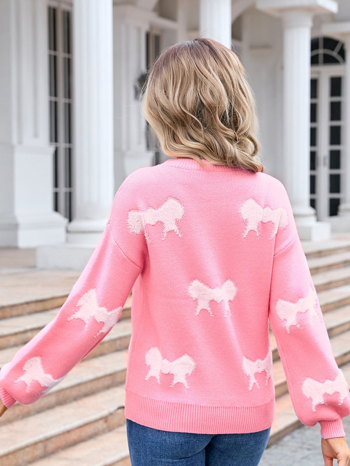 Angel Wings Bow Round Neck Dropped Shoulder Sweater | Trending Chic NZ