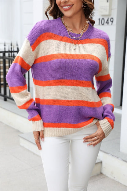 Angel Wings Color Block Round Neck Dropped Shoulder Sweater | Trending Chic NZ