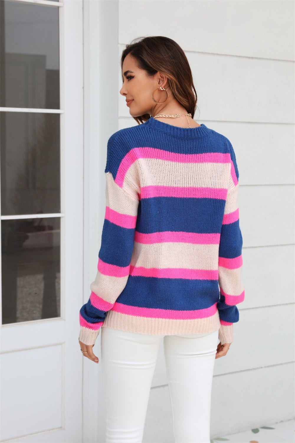 Angel Wings Color Block Round Neck Dropped Shoulder Sweater | Trending Chic NZ