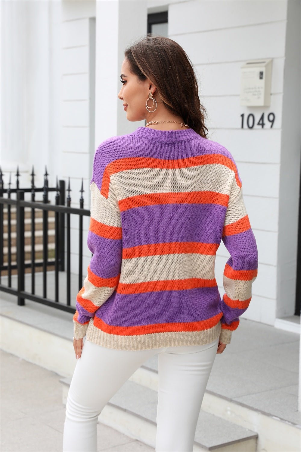 Angel Wings Color Block Round Neck Dropped Shoulder Sweater | Trending Chic NZ