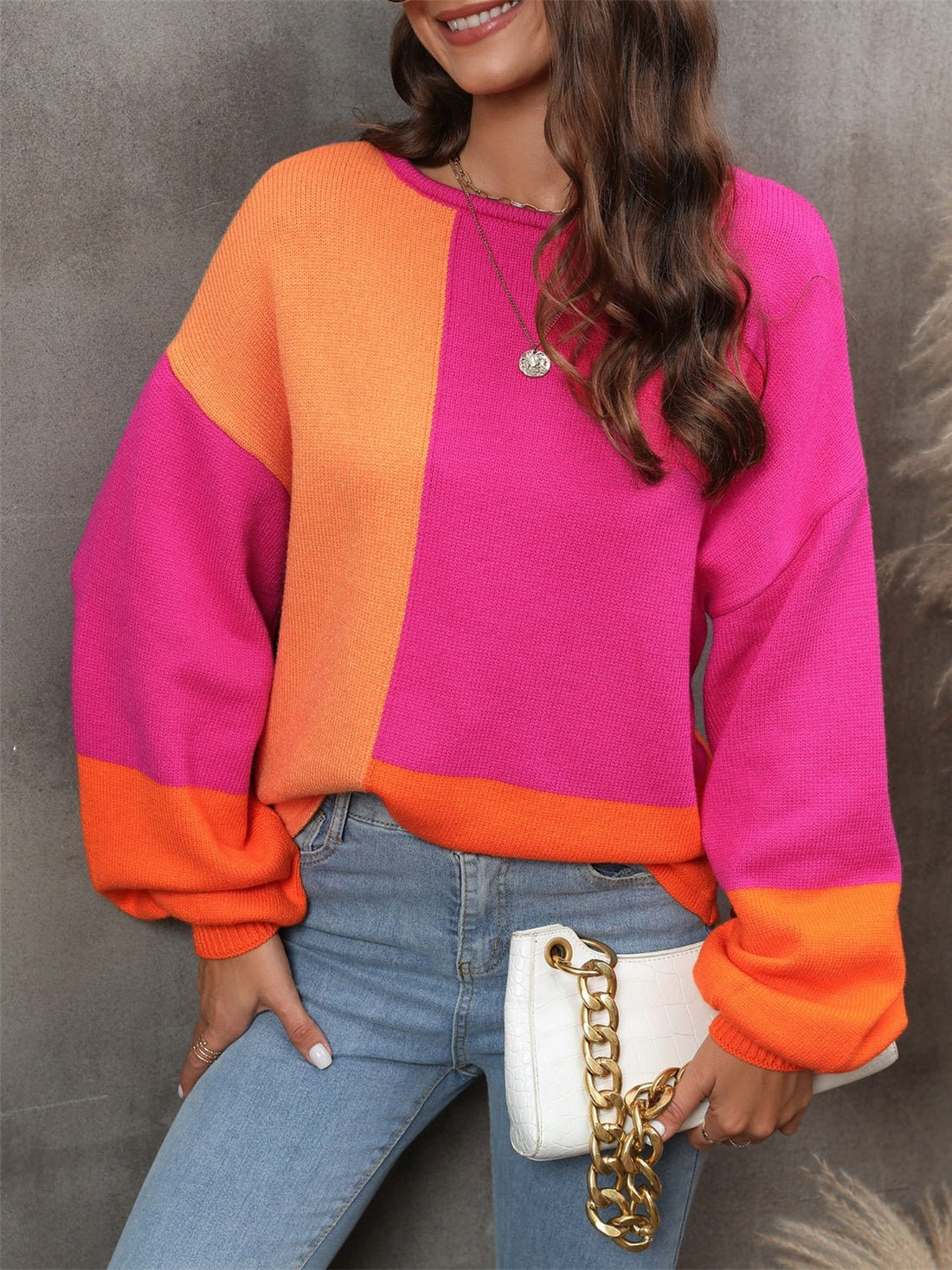 Angel Wings Color Block Round Neck Sweater | Trending Chic NZ