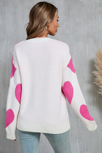 Angel Wings Contrast Heart Dropped Shoulder Long Sleeve Sweater | Trending Chic NZ