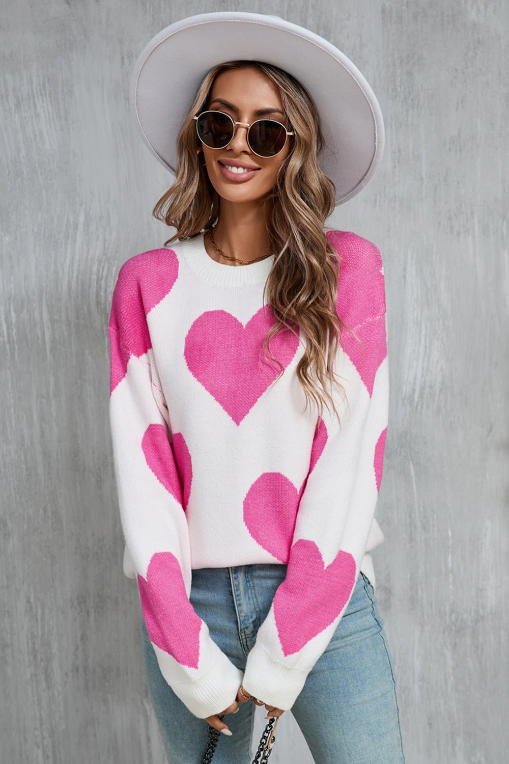 Angel Wings Contrast Heart Dropped Shoulder Long Sleeve Sweater | Trending Chic NZ