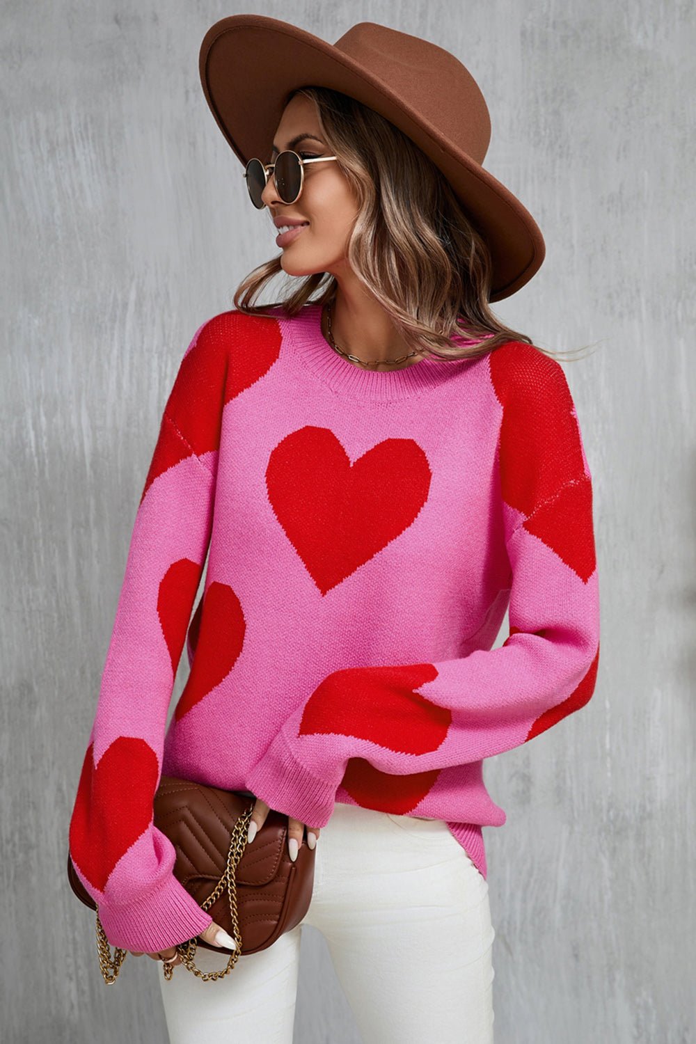 Angel Wings Contrast Heart Dropped Shoulder Long Sleeve Sweater | Trending Chic NZ