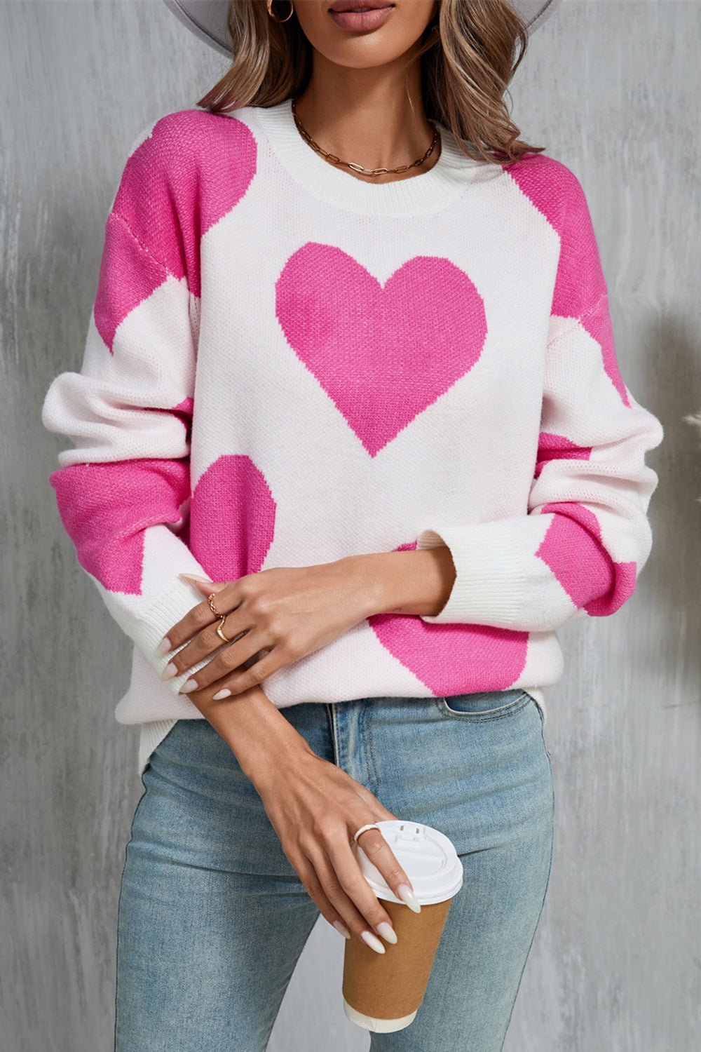 Angel Wings Contrast Heart Dropped Shoulder Long Sleeve Sweater | Trending Chic NZ