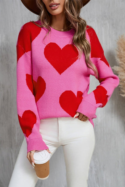 Angel Wings Contrast Heart Dropped Shoulder Long Sleeve Sweater | Trending Chic NZ