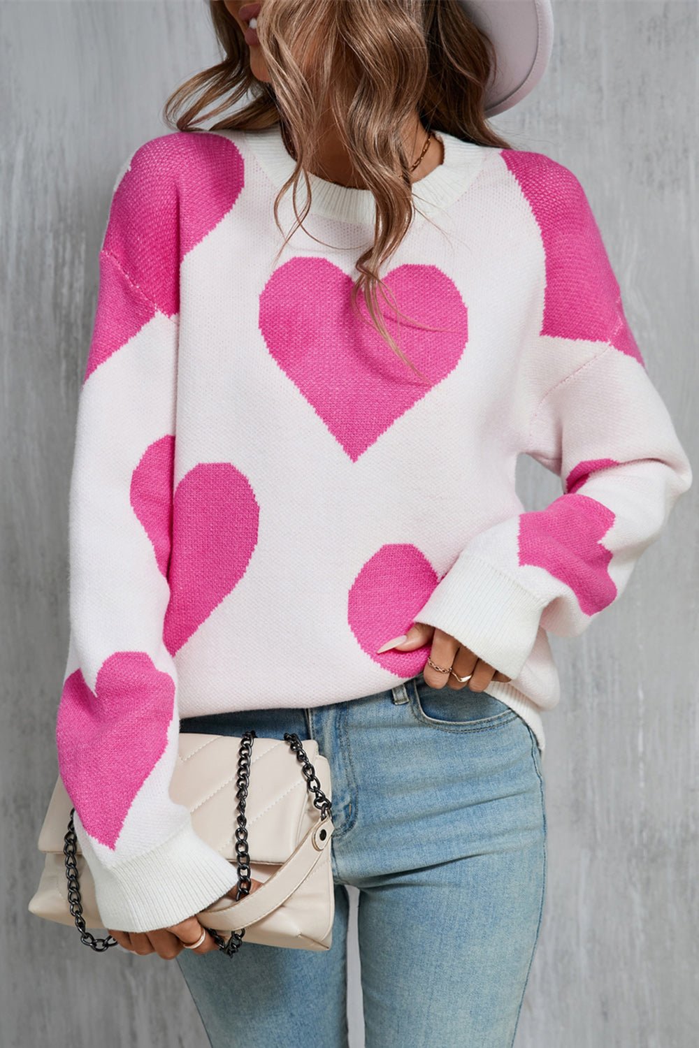 Angel Wings Contrast Heart Dropped Shoulder Long Sleeve Sweater | Trending Chic NZ