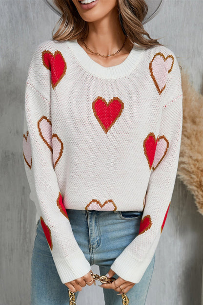 Angel Wings Contrast Heart Round Neck Long Sleeve Sweater | Trending Chic NZ