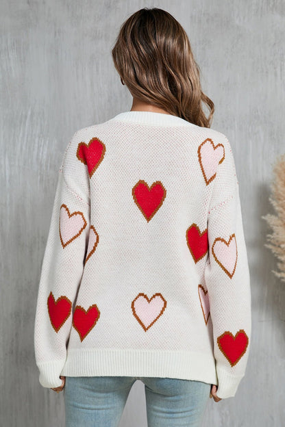 Angel Wings Contrast Heart Round Neck Long Sleeve Sweater | Trending Chic NZ