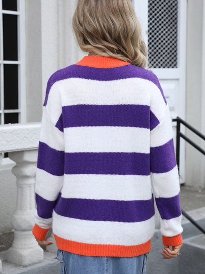 Angel Wings Contrast Striped Round Neck Sweater | Trending Chic NZ