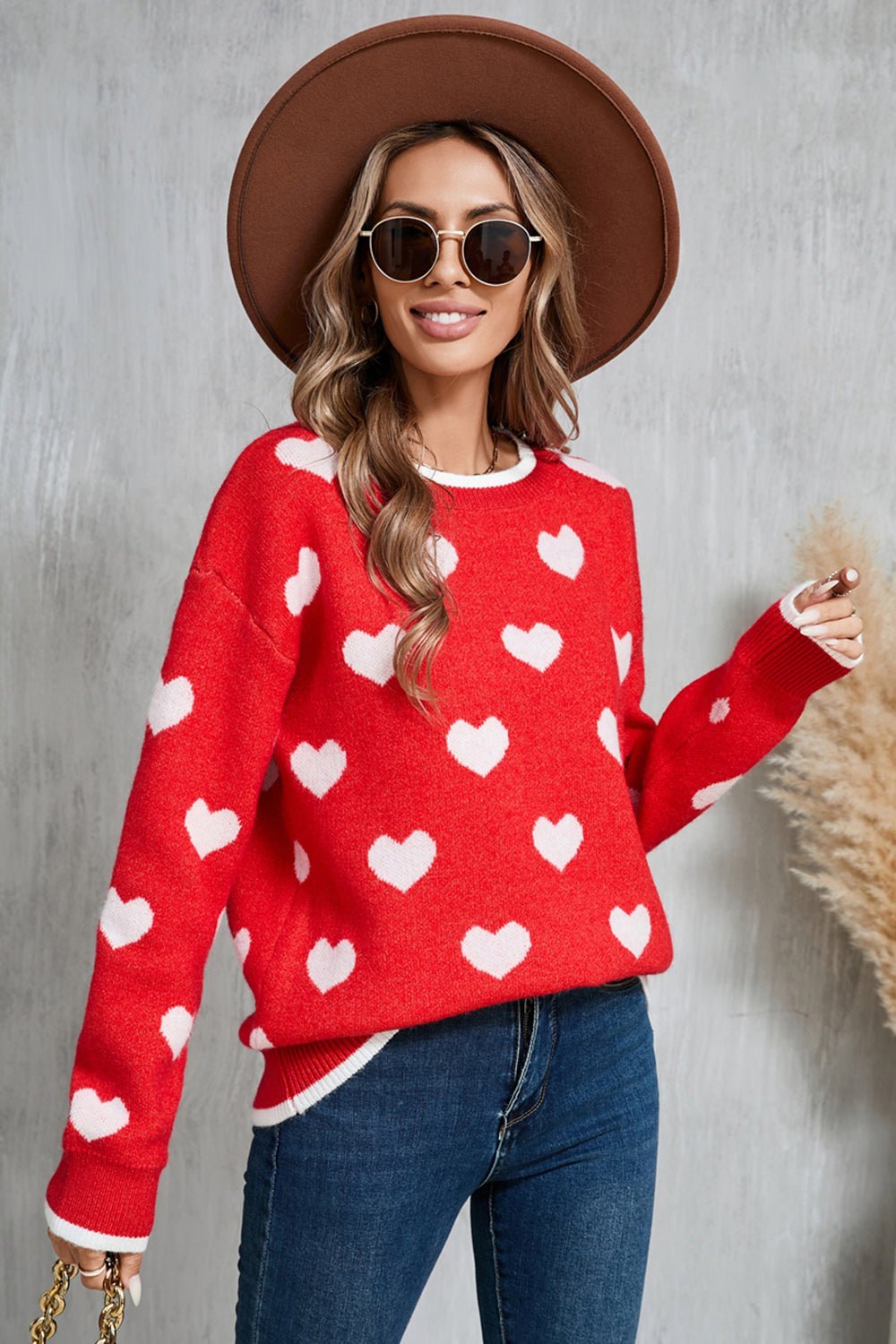 Angel Wings Contrast Trim Heart Round Neck Sweater | Trending Chic NZ