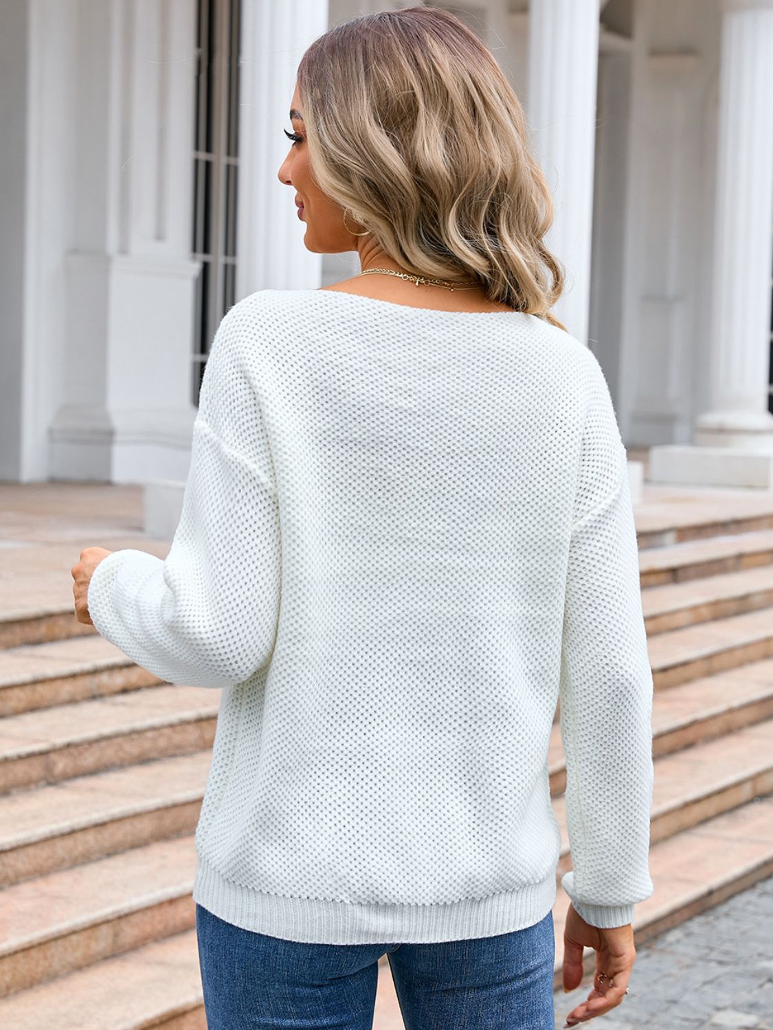 Angel Wings Decor Button Drop Shoulder Knit Top | Trending Chic NZ