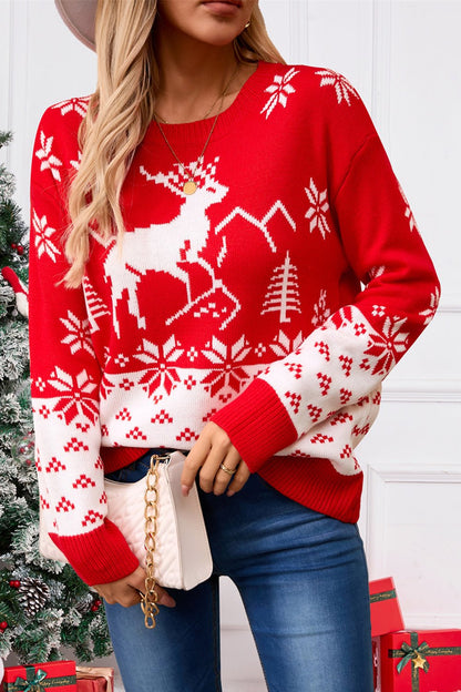 Angel Wings Deer Pattern Round Neck Long Sleeve Sweater | Trending Chic NZ