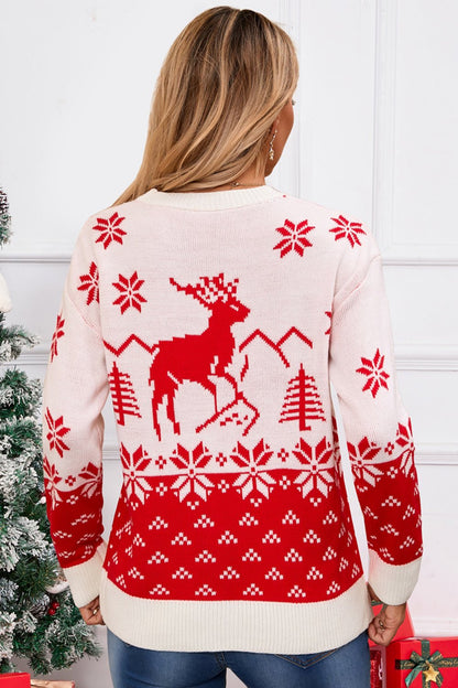 Angel Wings Deer Pattern Round Neck Long Sleeve Sweater | Trending Chic NZ