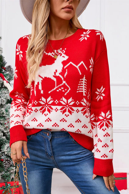 Angel Wings Deer Pattern Round Neck Long Sleeve Sweater | Trending Chic NZ