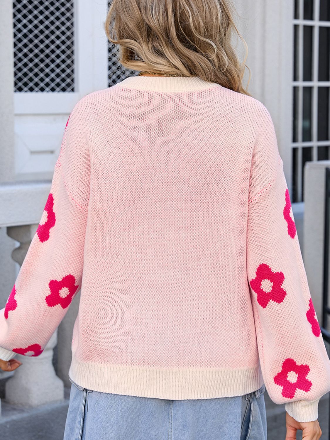 Angel Wings Flower Round Neck Dropped Shoulder Sweater | Trending Chic NZ