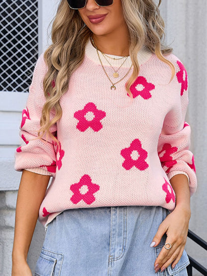 Angel Wings Flower Round Neck Dropped Shoulder Sweater | Trending Chic NZ