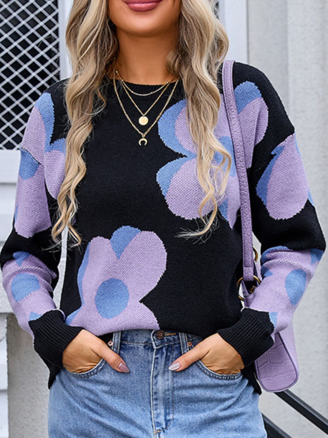 Angel Wings Flower Round Neck Long Sleeve Sweater | Trending Chic NZ