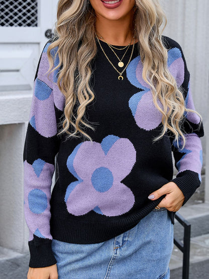 Angel Wings Flower Round Neck Long Sleeve Sweater | Trending Chic NZ