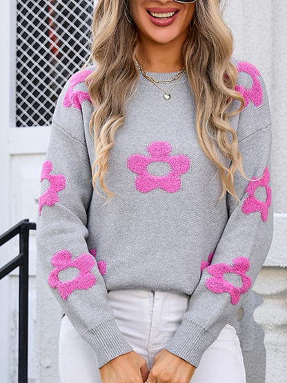 Angel Wings Flower Round Neck Long Sleeve Sweater | Trending Chic NZ