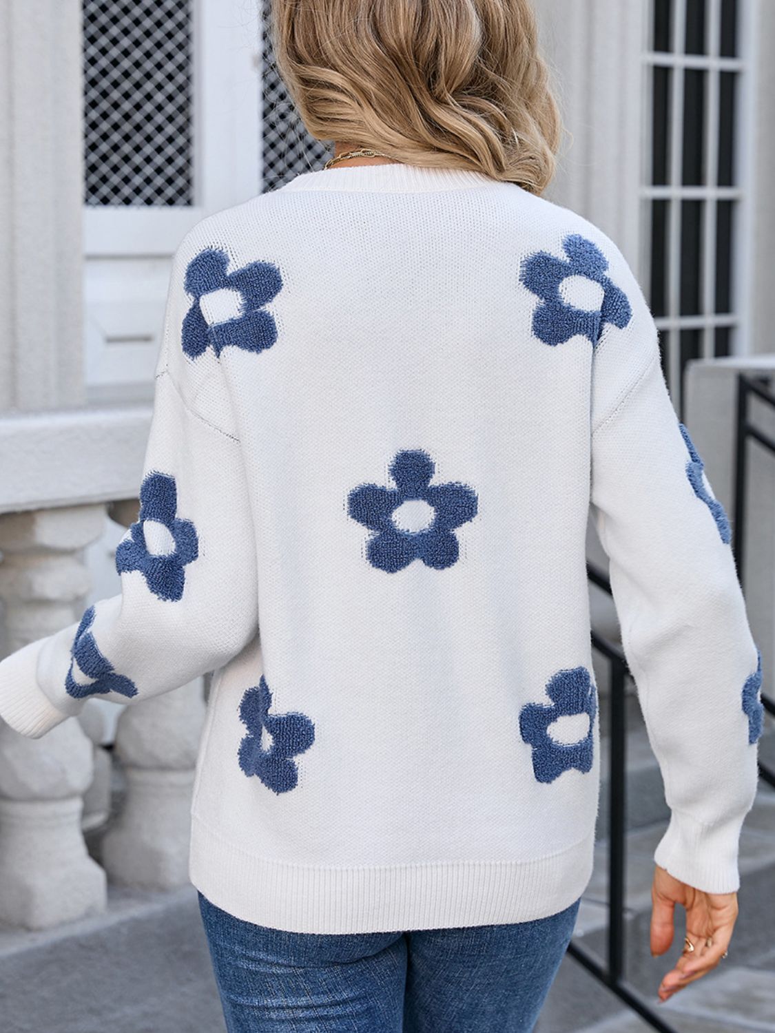 Angel Wings Flower Round Neck Long Sleeve Sweater | Trending Chic NZ