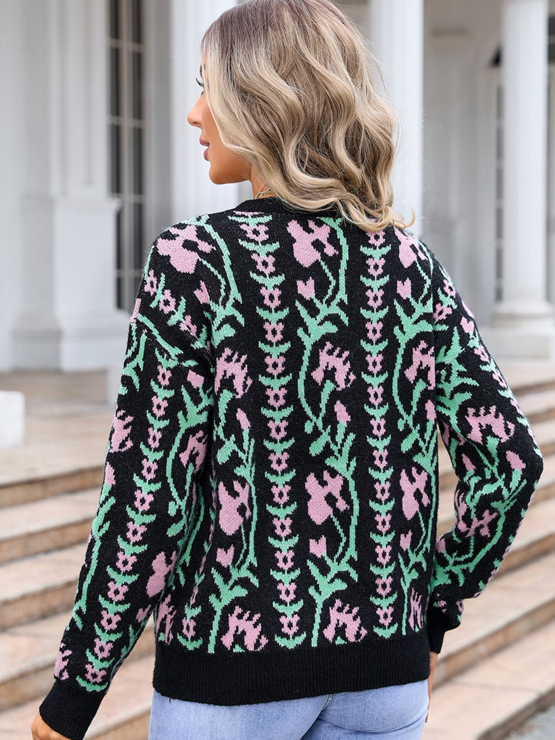 Angel Wings Flower Round Neck Long Sleeve Sweater | Trending Chic NZ