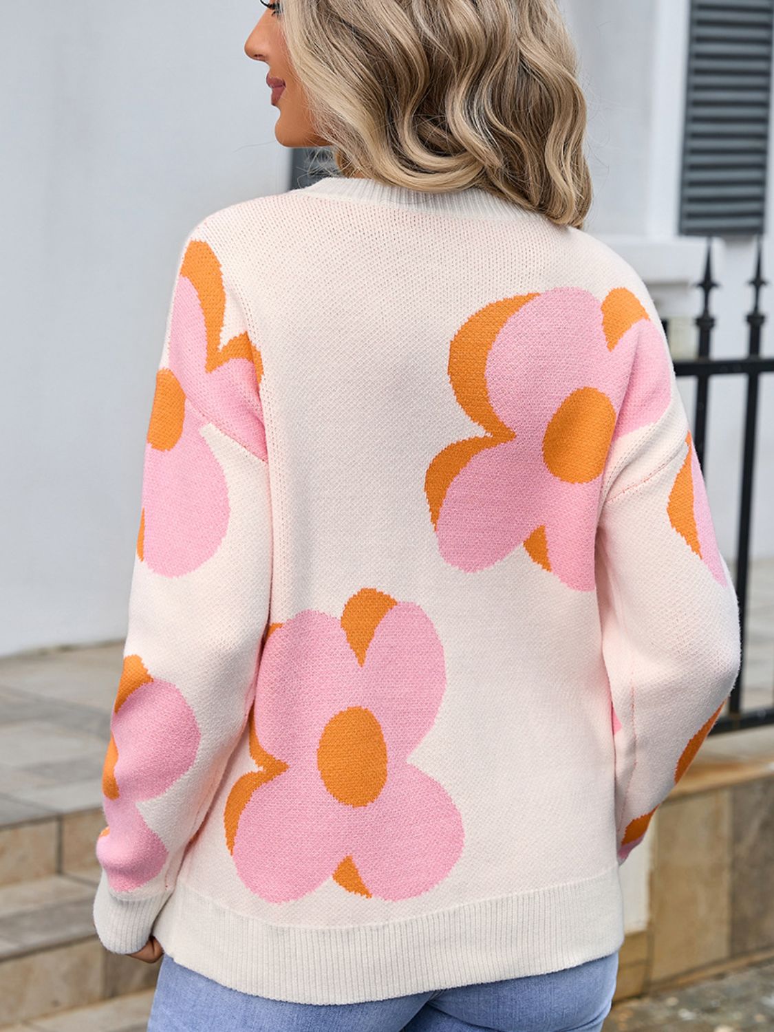 Angel Wings Flower Round Neck Long Sleeve Sweater | Trending Chic NZ