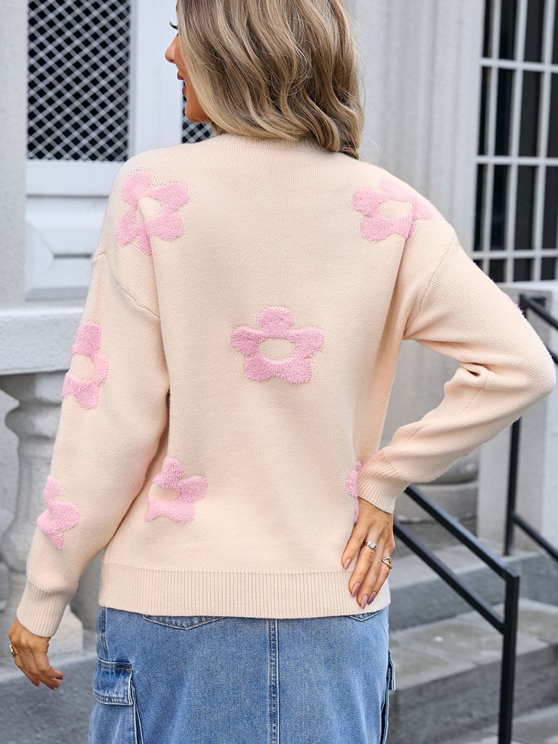 Angel Wings Flower Round Neck Long Sleeve Sweater | Trending Chic NZ