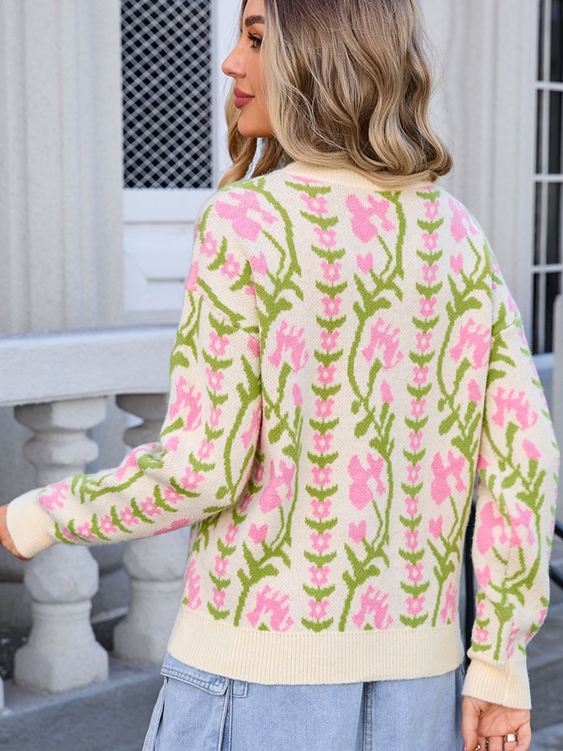 Angel Wings Flower Round Neck Long Sleeve Sweater | Trending Chic NZ