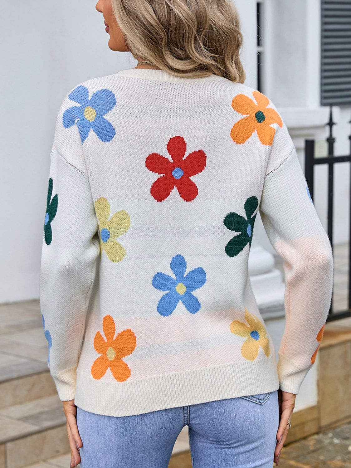 Angel Wings Flower Round Neck Long Sleeve Sweater | Trending Chic NZ